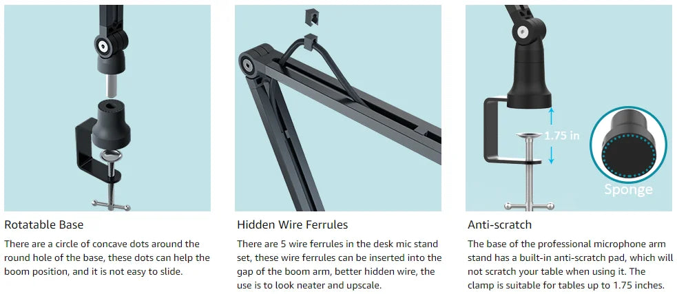 Professional Adjustable Boom Arm Stand - Streaming Microphone Mount - Content Creator Studio Equipment - 1ndigo.co